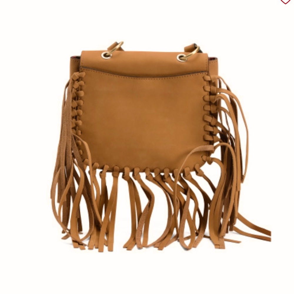 Patricia Nash Tan Leather Crossbody with Fringe with feathers NWT - Picture 9 of 9